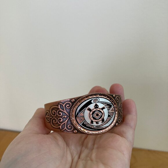 Southwestern Turtle Etched Copper Bracelet & Ring Western Cowgirl Set Adjustable - Picture 8 of 9